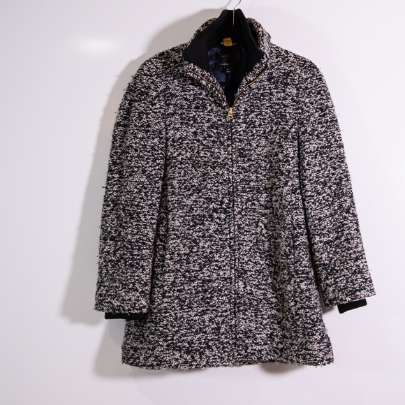 J. Crew Women's Lodge Wool Blend Boucle Tweed Woven Pea Coat Jacket Black Gray 4 - Picture 1 of 4